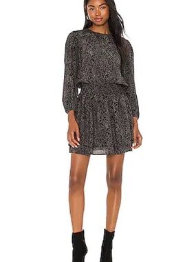 Rails Inez Slate Python Charcoal Grey Print Long-Sleeve Blouson Mini Dress Sz M